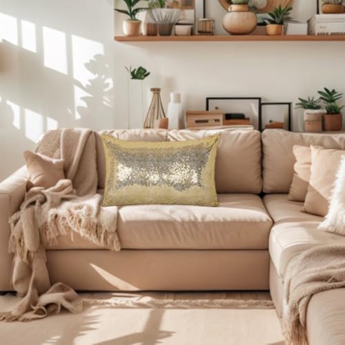 ShinyBeauty Champagne Gold Throw Pillow Covers 12X20 Inches Set of 2, Rectangle Pillow Cover, Light Gold Fabric Sequin Pillow Case for Couch,Sofa,Bed,Living Room Pillows Home Decorations - color: Champagne Gold, size: 20" x 12" (Pack of 2)