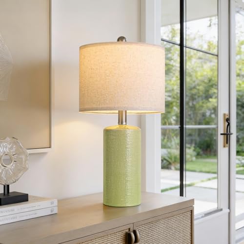 G-SAFAVA 20.5" Small Table Lamps for Living Room Lamp Single Ceramic Lamps for Bedroom Bedside Lamps Modern Boho Lamps for Night Stands Farmhouse Nightstand Lamp Side End Table Lamp, Light Green - color: Light Green - Single