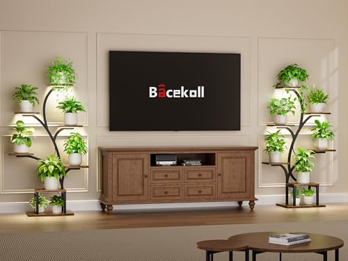 BACEKOLL Plant Stand Indoor with Grow Lights, 7 Tiered Indoor Plant Shelf, 49" Corner Plant Stands for Indoor Plants, Metal Plant Flower Display Shelf, Tree-Shaped Plant Rack for Home, Patio, Brown