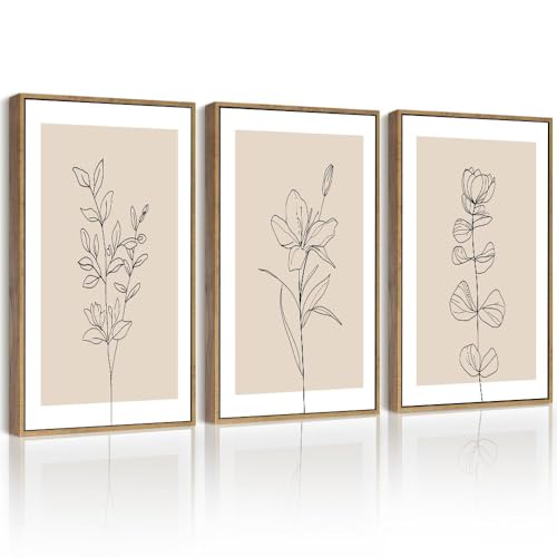 Drsoum Flower Bouquet Framed Retro Wildflower Botanical Pictures Prints Minimalist Modern Nature Plant Floral Rustic Artwork Bedroom Hallway Ready to Hang 11x14in Natural Framed - color: Vintage Dark Moody Flower, size: 14L" x 11W", Natural Framed