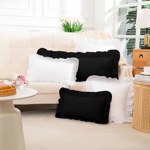 Black Ruffle Body Pillow Cover 20x54 Inch, Ruffled Long Pillowcase for Couch Sofa Bed, Decorative Farmhouse Body Pillow Shams, Pack of 1 - color: Black, size: 54" x 20" (Pack of 1)