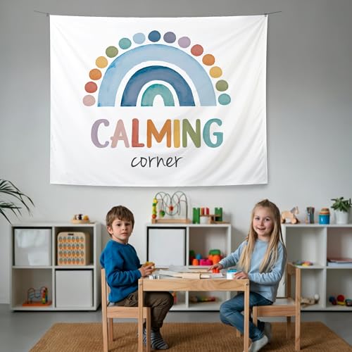 KBRCT Mental Health Tapestry, Boho Classroom Wall Tapestry, Calming Corner Boho Rainbow Wall Hanging Decor for Home Bedroom Office Classroom Calming Room, 50x60 Inch
