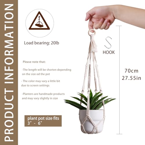 Artilady Plant Hanger Indoor Macrame Hanging Planters for Plants Holder Boho White Basket No Tassels Farmhouse Rustic Window Wall Decor (White Planter-1pcs) - color: White Planter-1pcs