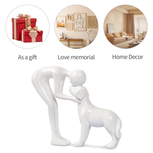 Dog Sculpture Home Decor Cute Man and Dog Statue Decoration for Office、Living Room、Bedroom、Home， Memory Gifts for Pet Lovers (White) - color: White