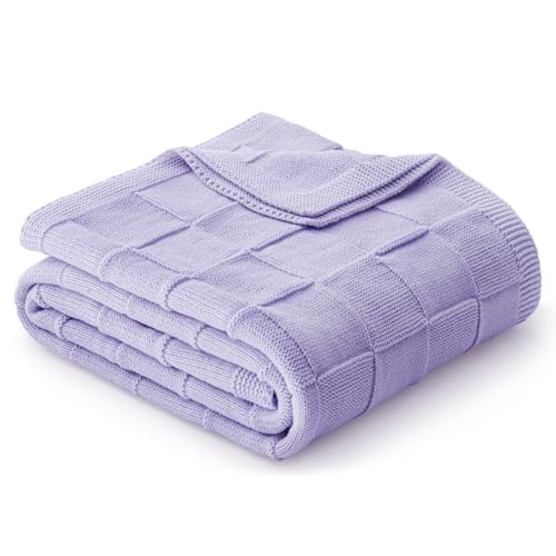 Whale Flotilla Checkered Knit Throw Blanket for Couch, Soft Decorative Knitted Blankets for Sofa Bed, Lightweight Cozy Throws for Spring Summer, 50x60 Inch, Light Purple - color: Light Purple, size: 50x60 Inch