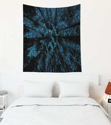 EMMTEEY Starry Night Wall Tapestry - Forest in Night Sky with Stars and Clouds - Bedroom 50x60 Inches for Families - color: Night Forest, size: 50"L x 60"W