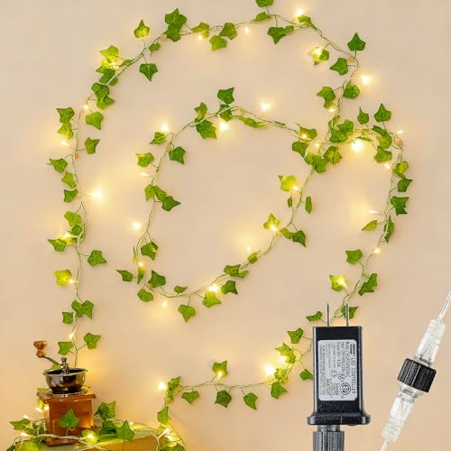 HEYFUNi Vines with Lights, 23 Ft 73 Led Fake Ivy String Lights Plug in, Leaf Lights for Bedroom, Wall, Balcony, Wedding Decor, Warm White - color: Ivy, size: 73 LED-Plug in