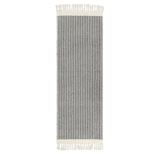 Lahome Belle Boho Hallway Runner Rug, 2x6 Laundry Room Lightweight Entry Bathroom Woven Cotton Throw Mat with Tassels, Farmhouse Non Shedding Washable Grey Rug Low Pile Runner for Kitchen - color: Grey, size: 2' x 6' (Runner)