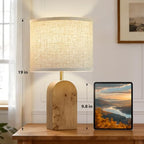 Table Lamps Set of 2 - 19" Wood Farmhouse Bedside Lamp with Adjustable Color Temperatures - Modern Rustic Linen Lampshade Nightstand Lamps for Bedroom Living Room Office, Bulbs Included, Natural - color: Natural