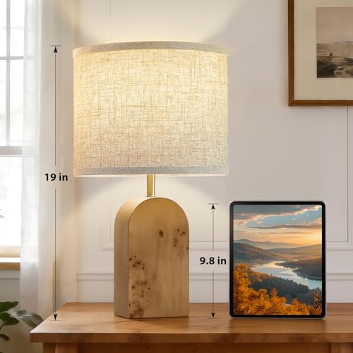 Table Lamps Set of 2 - 19" Wood Farmhouse Bedside Lamp with Adjustable Color Temperatures - Modern Rustic Linen Lampshade Nightstand Lamps for Bedroom Living Room Office, Bulbs Included, Natural - color: Natural