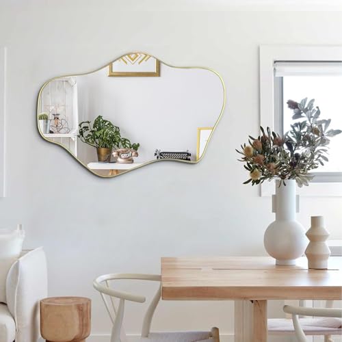 Gold Irregular Mirror, 21"x14" Asymmetrical Wall Mirrors, Modern Frameless Mirror for Wall, Unique Shaped Mirrors for Living Room Bedroom Bathroom Hallway Entryway Fireplace - color: Gold, size: 21"L x 14"W