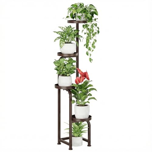Bamworld Corner Plant Stand Indoor Outdoor, Tall Metal Flower Pot Stands for Multiple Plants, 4 Tier Brown Heavy Duty Plant Shelf for Patio Garden Balcony Living Room Bedroom(Patent Design) - color: Matte Brown, style: Spiral 4Tier