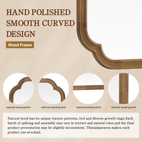 HOMECOOKIN Full Length Mirror Wall Mounted, Rustic Wooden Frame Floor Mirror, Rounded Corner Large Full Body Mirror for Bedroom,Dressing Room， Leaning or Hanging Against Wall (Natural, 71" L x 24" W) - color: Natural, size: 71"L x 24"W