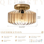 Amber Semi-Flush Mount Ceiling Light, Mid-Century Small Ceiling Light Fixture, E26 Base 1-Light Gold Ceiling Lamp for Kitchen Bathroom Hallway Bedroom Entryway - color: Small, 8.66" Amber