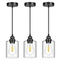 Licperron 3 Pack Hanging Pendant Lighting Fixtures, Adjustable Black Hanging Ceiling Lamp with Clear Glass Shade, Modern Pendant Light for Kitchen Island, Dining Room, Bedroom, Hallway - size: 3-Pack