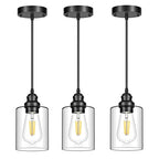 Licperron 3 Pack Hanging Pendant Lighting Fixtures, Adjustable Black Hanging Ceiling Lamp with Clear Glass Shade, Modern Pendant Light for Kitchen Island, Dining Room, Bedroom, Hallway - size: 3-Pack