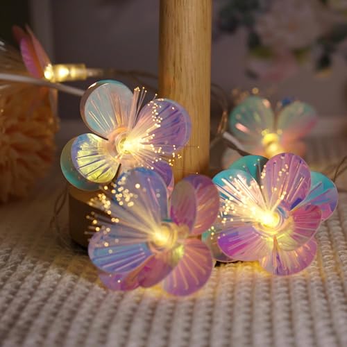 Fiber Optic Flower String Lights Battery Operated 10ft 20 LED Artificial Flower Garland Fairy Lights for Wedding Christmas Party Room Garden Decor (Warm White, 10ft) - size: 10ft