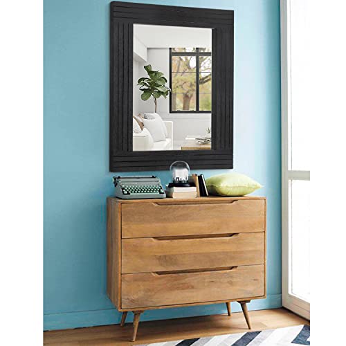 Black Rectangular Vintage Rustic Wood Framed Large Mirror - Deco Farmhouse Living Room Bathroom Bedroom Entrance - 26" x 18" - color: Black, size: 26"L x 18"W
