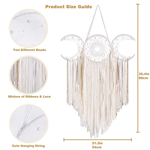 ANROYE White Triple Moon Goddess Macrame Wall Hanging, Boho Crescent Dream Catcher, Bohemian Dreamcatcher for Women Bedroom, Woven Tapestry-Witchcraft Gift, Pagan Decor for Adults Decoration - color: Lunar White