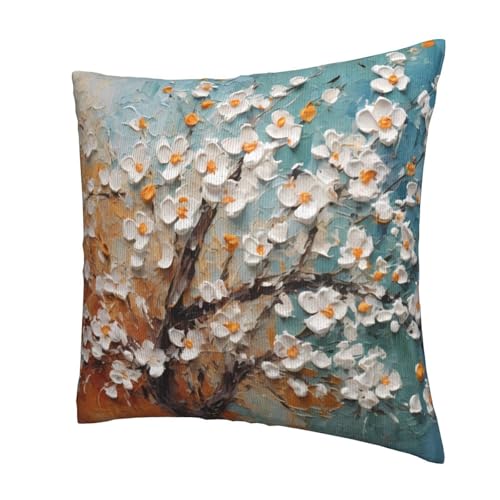 Blossom Painting Decorative Throw Pillow Covers 18 x 18 Set of 2 White Flowers Outdoor Home Decor Tree Painting Couch Cushion Case - color: Blossom Painting, size: 18" x 18" (Pack of 1)
