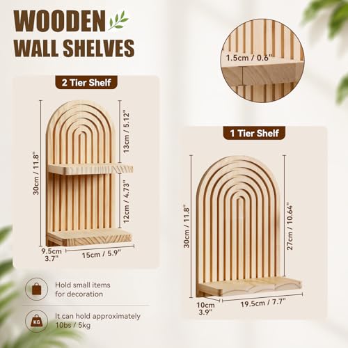 Artilady Boho Shelf Wall Decor Set of 2, Natural Wood Wall Mounted Shelves, Hanging Plant Shelf for Small Space Entryway Bedroom Living Room (Beige Set 2) - color: Beige Set 2