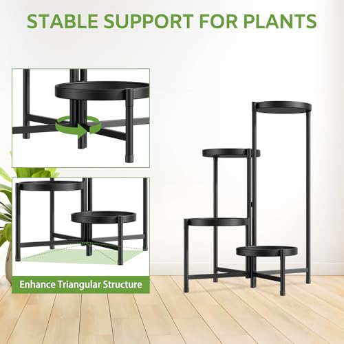 iDavosic.ly 4 Tier Large Plant Stand Indoor with 10 Inch Wide Tray, Tiered Corner Metal Outdoor Flower Display Holder Shelf, Folding Tall Rack for Patio Porch Living Room, Modern Black - color: Black, size: 4 Tiers
