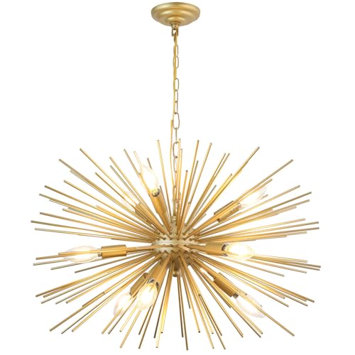 24" Modern Golden Sputnik Chandelier 9-Lights Mid-Century Modern Luxury Starburst Chandelier Gold Solid Metal Satellite Sputnik Chandeliers for Dining Room, Kitchen, Bedroom, Living Room - color: Golden 24" 9-Light