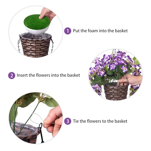Artificial Fake Hanging Hibiscus Flowers Plants Baskets for Outdoor Decoration, Faux Silk Hibiscus Long Vines in Planter UV Resistant Realistic Flowers for Outside Porch Patio Home Decor, Darkpurple - color: Darkpurple