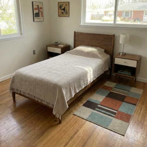 Bed Blanket, Lightweight, Cotton-Rich Blend, 100% Recycled Cotton, Twin Size (57 x 79 Inch), Textured Woven Bedding, Easycare, Breathable Layering, Summer Coverlet, Mocha Brown - color: Mocha Brown, size: Twin