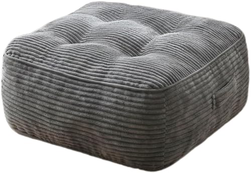 11" Thick Washable Floor Pillow for Adults, Yoga & Meditation Cushion with Handle, Square Large Pillows Seating with Removable Tufted Corduroy Cover for Tatami Living Room Board Games, Light Gray - color: Light Gray