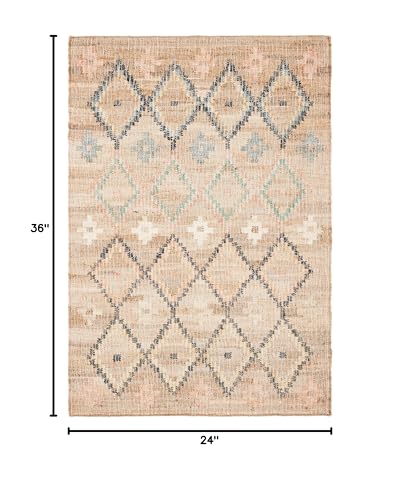 SAFAVIEH Kilim Collection Accent Rug - 2' x 3', Natural & Blue, Handmade Moroccan Boho Jute & Cotton, Ideal for High Traffic Areas in Entryway, Living Room, Bedroom (KLM753A) - color: Natural/Blue, size: 2' x 3' (Rectangular)