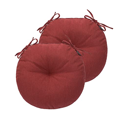 FUNHOME Bistro Chair Cushions 15 inch,Set of 2,Tufted Round Chair Cushions with Ties,15"x15"x4",Water Resistant Round Seat Cushion for Barstool Chairs,Patio Garden Kitchen Outdoor Furniture(Rust Red) - color: Rust Red, size: 15"x15"