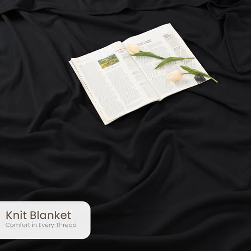 Utopia Bedding Knit Blanket King Size (90x102 Inches, Black) Soft Lightweight Jersey Breathable Sweatshirt Blanket for Bed,Couch & Sofa - color: Black, size: King