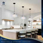 11" Blown Hammered Glass Pendant Light – Matte Black Ceiling Light for Kitchen Island, Dining Room, Hallway – E26 Base Hanging Fixture - color: Black