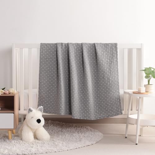 NTBAY 3 Layer Toddler Blanket, Muslin Cotton Jacquard Bed Blankets, Lightweight Thermal Baby Blanket, Super Soft and Warm Crib Blanket for All Seasons, Decoration Gift, 45"x60", Grey Dot - color: Grey Dot, size: 45x60 Inch (Pack of 1)