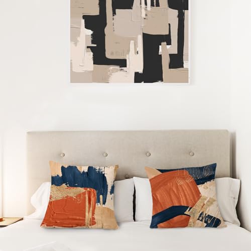 Navy Blue Terracotta Gold and Orange Throw Pillow Covers 18x18 Set of 2,Modern Boho Abstract Art Pillow Covers for Bedroom Living Room, Modern Home Decor, Boho Room Decor - size: 18" x 18" (Pack of 1)