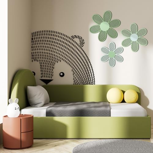 Maitys 3 Pieces Boho Daisy Wall Decor Natural Rattan Flower Wall Hanging Art Wooden Boho Art Nursery Flowers Farmhouse Hanging Decor for Home Office Nursery(Gradient Sage Green) - color: Gradient Sage Green