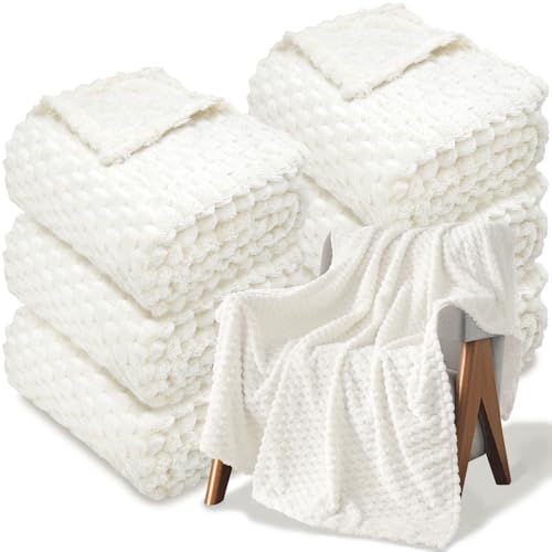 6 Pcs Fleece Throw Blanket - Turtle Velvet Jacquard Decorative Blankets 50 x 60 Inch, 240 GSM Cozy Lightweight Bed Throw for All Seasons and Valentine's Day, Donation Gifts, Beige - color: Beige