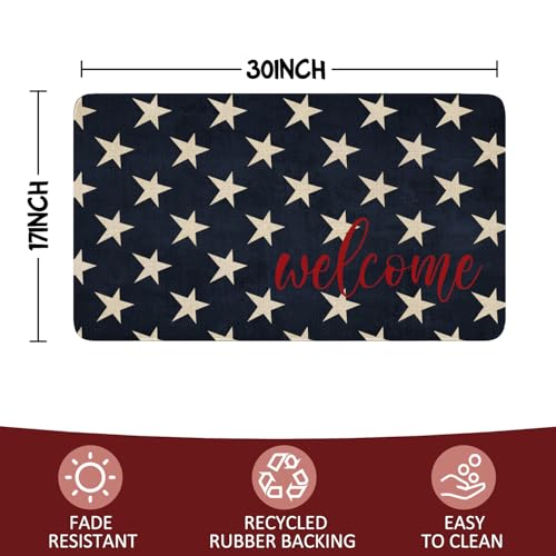July 4th Door Mat,American Patriotic Memorial Day Blue Stars Indoor Outdoor Non-Slip Doormat,Entryway Front Porch Farmhouse Summer Welcome Door Mat Colorful for Entrance Decor 30" x 17" - color: July 4th 1