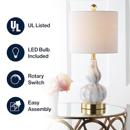 JONATHAN Y 20.5" Black/White Glass Table Lamp, Modern Gourd Bedside Nightstand Lamp for Bedroom, Living Room, White Linen Shade, LED Bulb Included (JYL1028D) - color: Black / White, size: Single