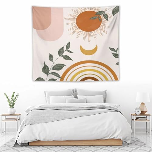 Boho Leaf Tapestry,Orange Spring Summer Palm Leaf Sun Abstract Modern Minimalism Wall Hanging Neutral Home Decor Art for Living Room Bedroom Dorm 40"x30" - color: Boho Leaf-15, size: W40xL30in