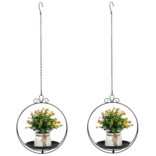 Hanging Planters for Indoor Plants, 2 Pack Metal Wall Ceiling Window Plant Hangers Kit with Trays and Chains for Succulents Pothos Herbs Balcony Patio Living Room - style: hanging planter tray