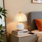 PARTPHONER Mushroom Table Lamp, Ceramic Bedside Lamp with Glass Shade, 3-Way Lighting (2700K-5000K) Rocker Switch, Small Nightstand Lamp for Bedroom, Living Room, Office, White - color: White