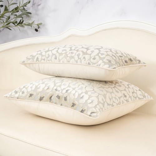 Alerfa Beige Floral Throw Pillow Cover 12 x 20 Inch Cut Velvet Rectange Luxury Decorative Lumbar Pillow Cover for Couch Living Room Bedroom - color: Beige, size: 20" x 12" (Pack of 1)