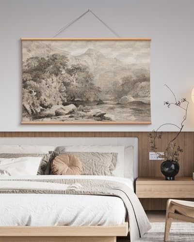 VIYYIEA Extra Large Canvas Wall Art, 36x54 Inch Neutral Vintage Landscape Wall Decor, Minimalist Mountain Scenery for Living Room, Bedroom, Above Sofa - color: Serene Mountain Landscape