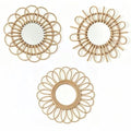 OYPEIP 3Pack 11" Rattan Innovative Art Decoration Round Makeup Mirror Dressing Bedroom Bathroom Wall Hanging Mirrors Craft Photo Props,Glass Decor