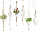 Swpeet 6 Pack 3 Sizes Macrame Hanging Planter Holder Plant Hanger with 6 Pack 2.9 Inch Ceiling Cup Hooks Kit, Hanging Planter Basket Rope Holder for Indoor Outdoor Decorations Beautiful Hanging