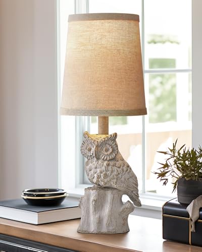 G-SAFAVA 14.25" Small Table Lamp for Living Room Farmhouse Bedside Resin Single Lamp with White Owl Lamp Shape for Bedroom Retro Rustic Nightstand Lamp - color: ‏‏‎ ‎‏‏‎ ‎‏‏‎ ‎White Wash
