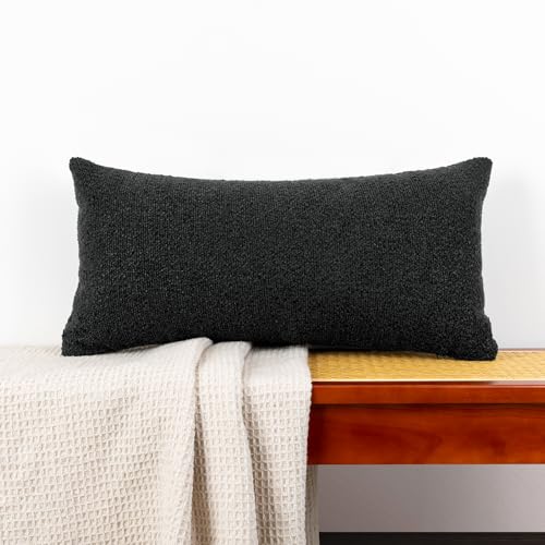 JoraLion 14x24 inch Boucle Lumbar Pillow Cover, Black Woven Texture Neutral Long Pillow Cover Breathable Cushion Case for Couch Sofa Bed Living Room Home Decor (Cover Only) - color: Black, size: 24" x 14" (Pack of 1)