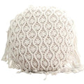 Hand Woven Pillowcase Round Shape Pillow Cover with Tassel Macrame for Bed Couch Car Home Decor Cream, Macrame Pillow Cover